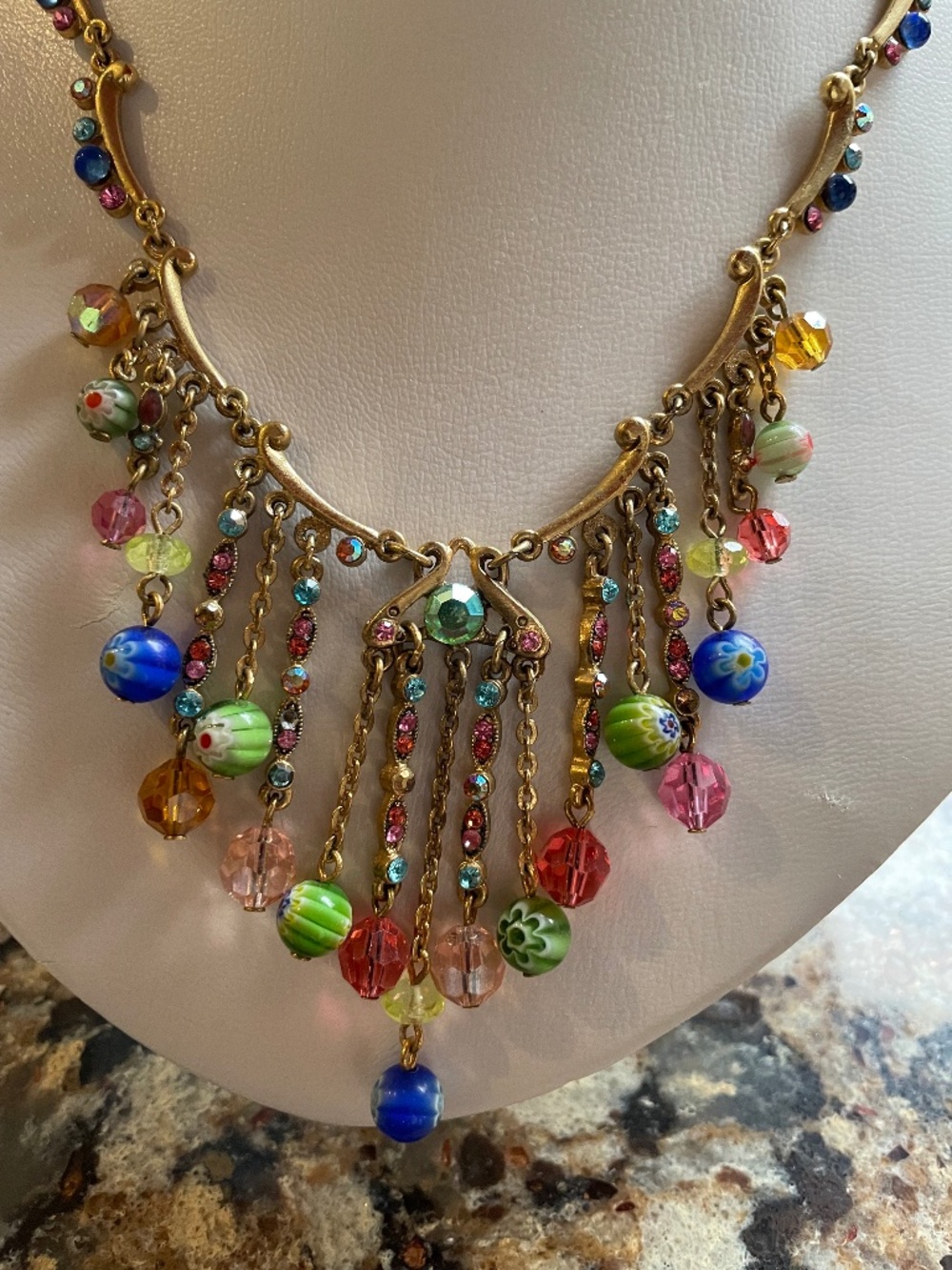 VTG Sweet Romance Shelley Cooper Glass Bead Chandelier Necklace